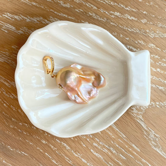 Large Soft Orange Baroque Pearl Pendant