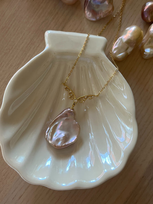 Small Silver Pink Keshi Baroque Petal Pearl Necklace