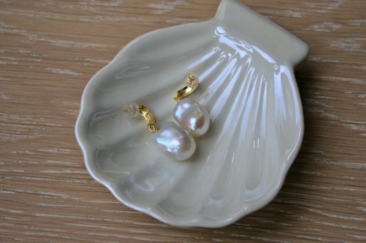White Baroque Pearl Earrings