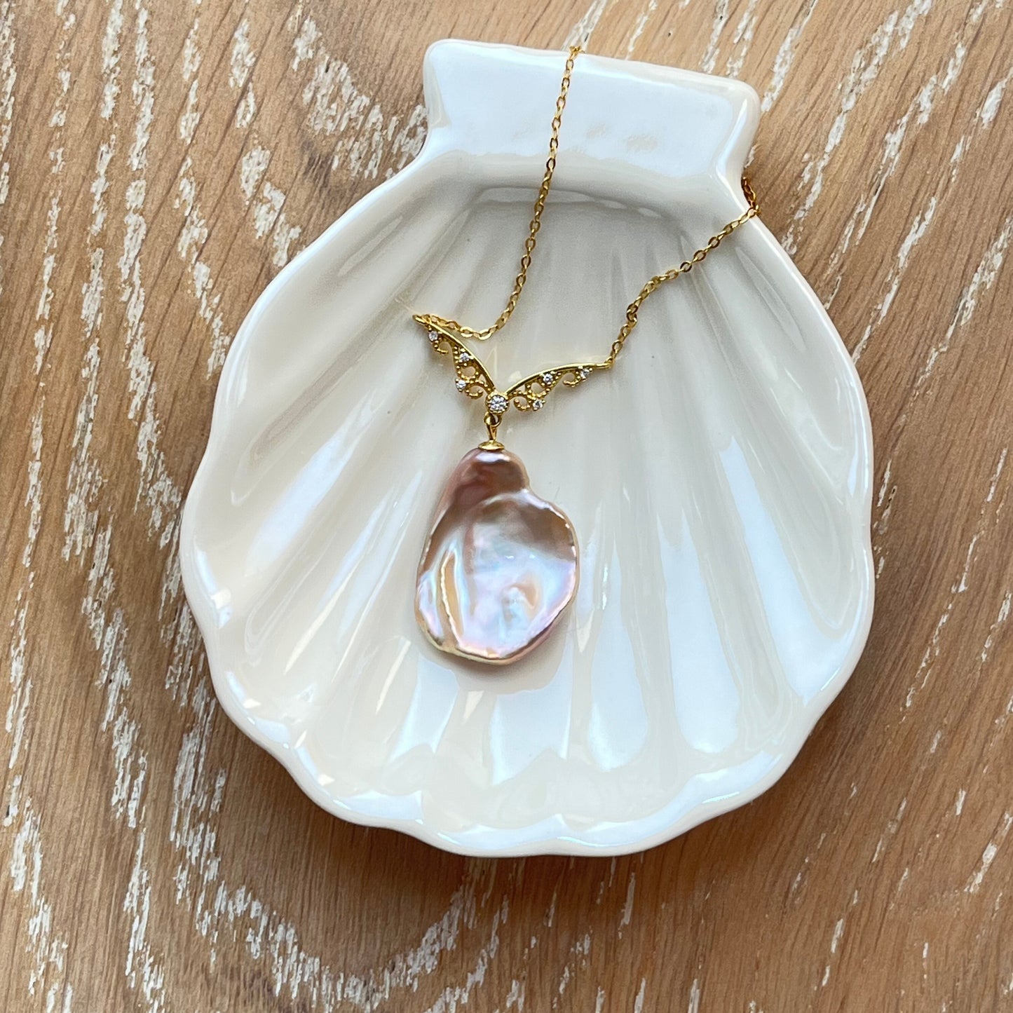 Small Silver Pink Keshi Baroque Petal Pearl Necklace