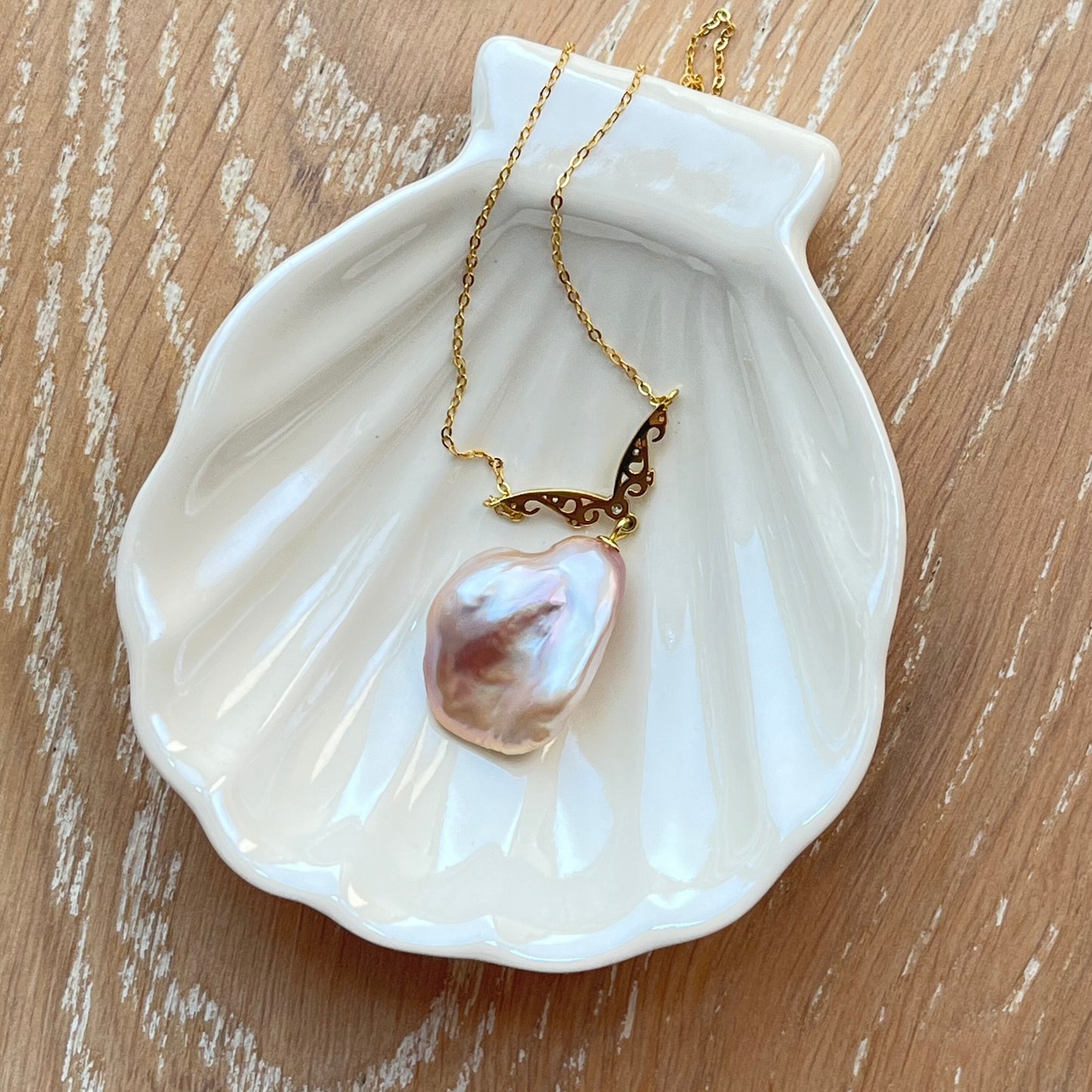 Small Silver Pink Keshi Baroque Petal Pearl Necklace