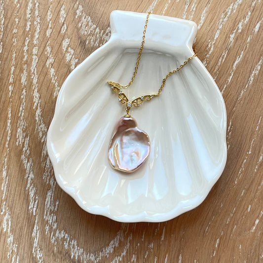 Small Silver Pink Keshi Baroque Petal Pearl Necklace