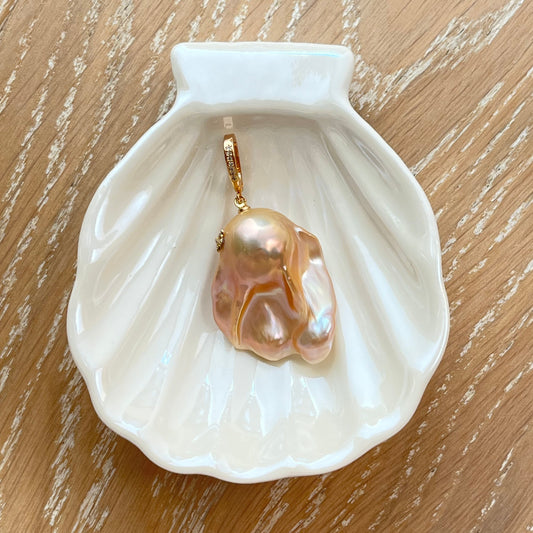 Large Soft Orange Baroque Pearl Pendant