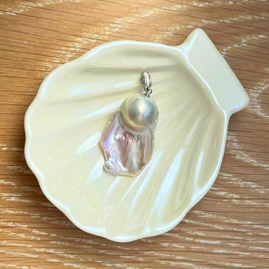 Medium Mint Green and Pink Baroque Pearl Pendant